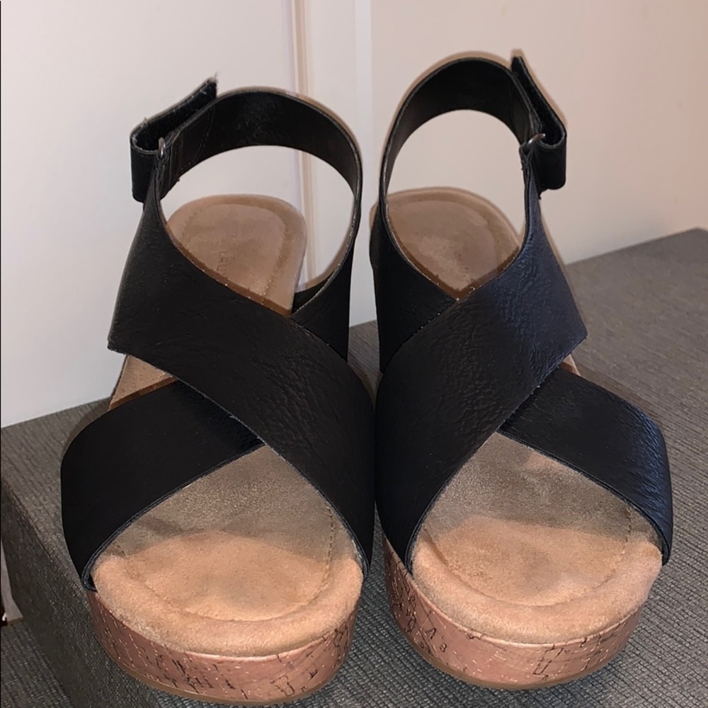 Black cork wedges suede insole
